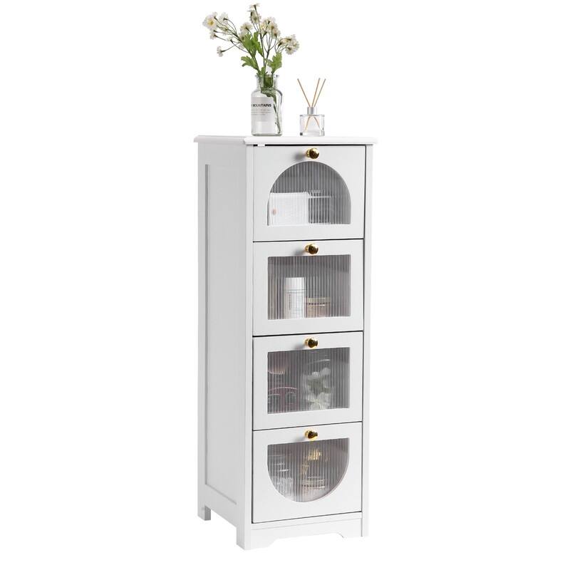 Bathroom Floor Cabinet with 4 Drawers, Small Wooden Storage Cabinet
