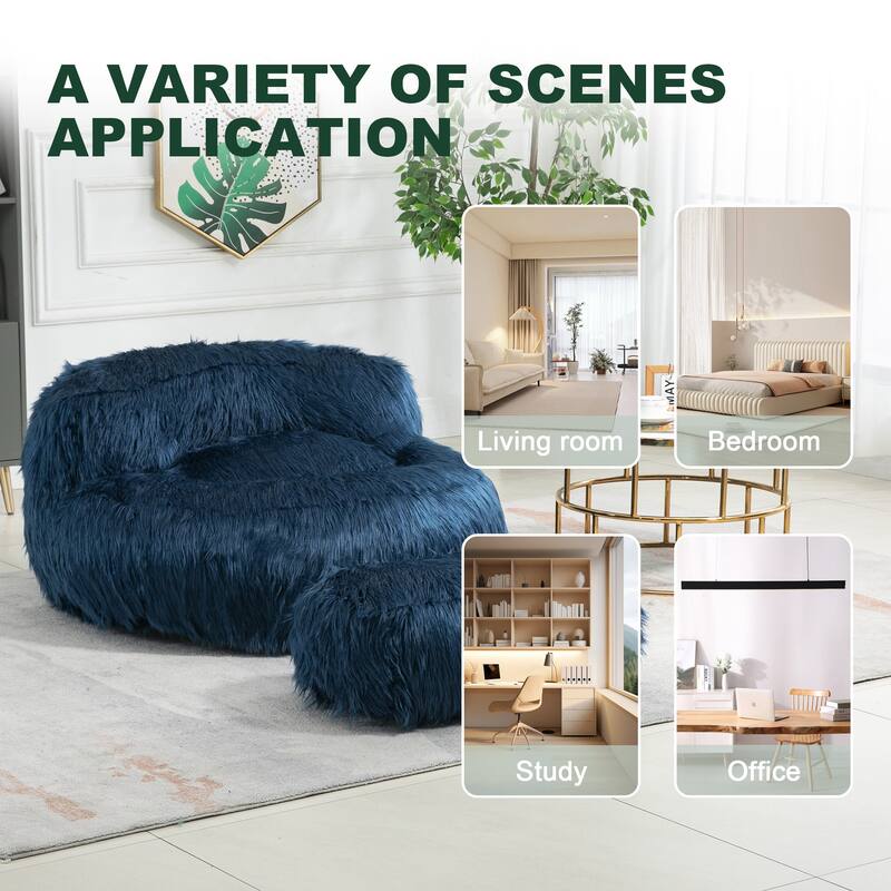 Plush Upholstered Round Comfort Lounger Bean Bag Chair with Ottoman