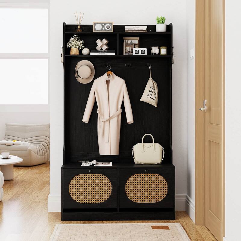 Costway 4-In-1 Hall Tree Entryway Bench with Coat Rack & Flip Drawers - See Details