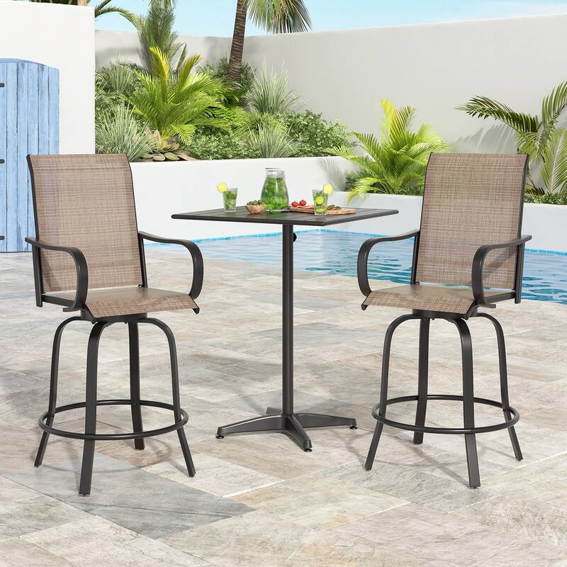 2-Piece Outdoor Swivel Patio Barstool Set - Textilene Fabric, All-Weather