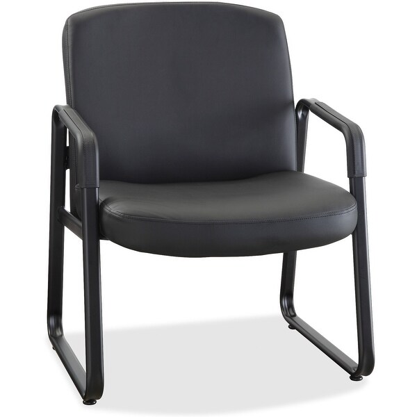 Lorell Big and Tall Leather Guest Chair - Leather, Plywood Seat - Leather, Plywood Back - Sled Base - Black - 1 Each. Opens flyout.