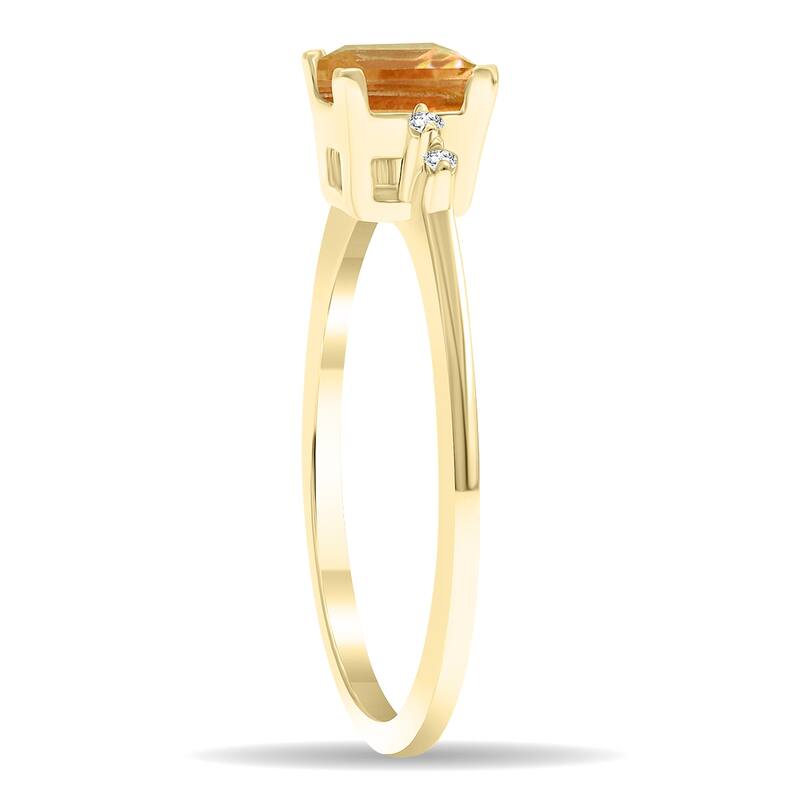 Women's Square Shaped Citrine and Diamond Sparkle Ring in 10K Yellow Gold