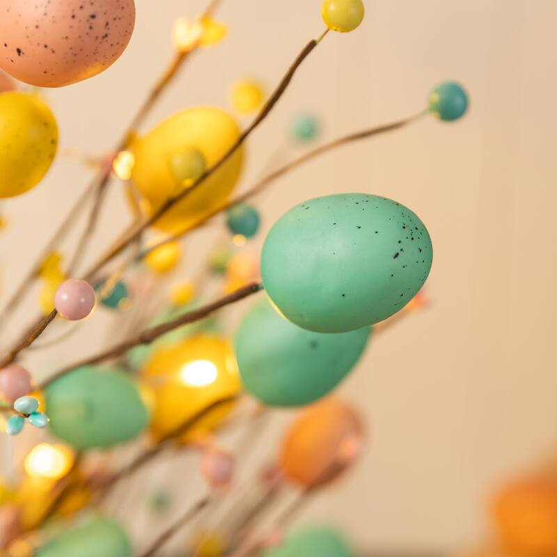 Glitzhome 36"H Easter Egg Berries Flower Urn Porch Tree with 20 Warm White Lights and Timer