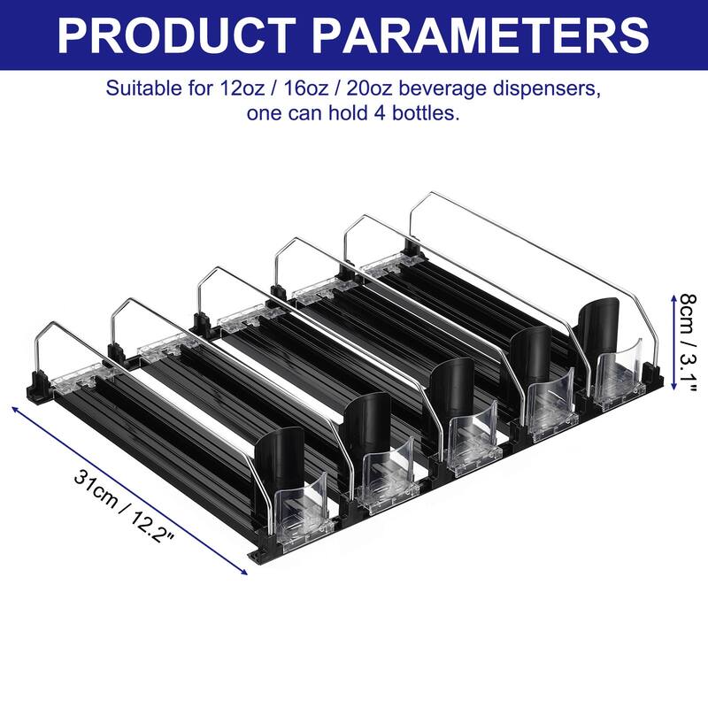 5pcs Self-Pushing Soda Can Dispenser Drink Organizer for Fridge Pantry, Black - Black