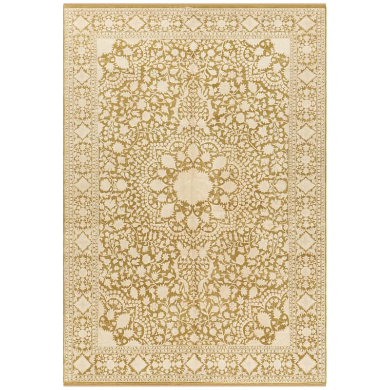 SAFAVIEH Couture Hand-knotted Ganges River Nikia Traditional Oriental Wool Rug with Fringe - 10' x 14' - Ivory/Green - Rectangle