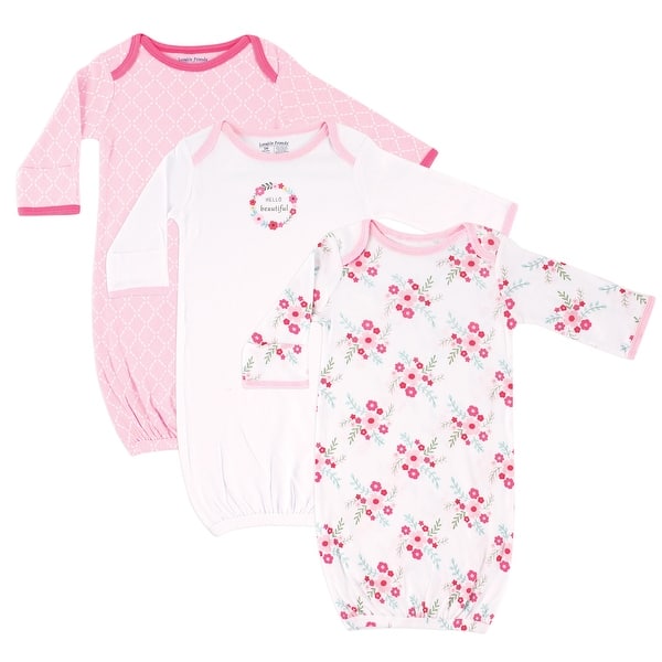 slide 1 of 1, Luvable Friends Baby Girl Cotton Gowns, Pink Floral 0-6 Months - Pink Floral