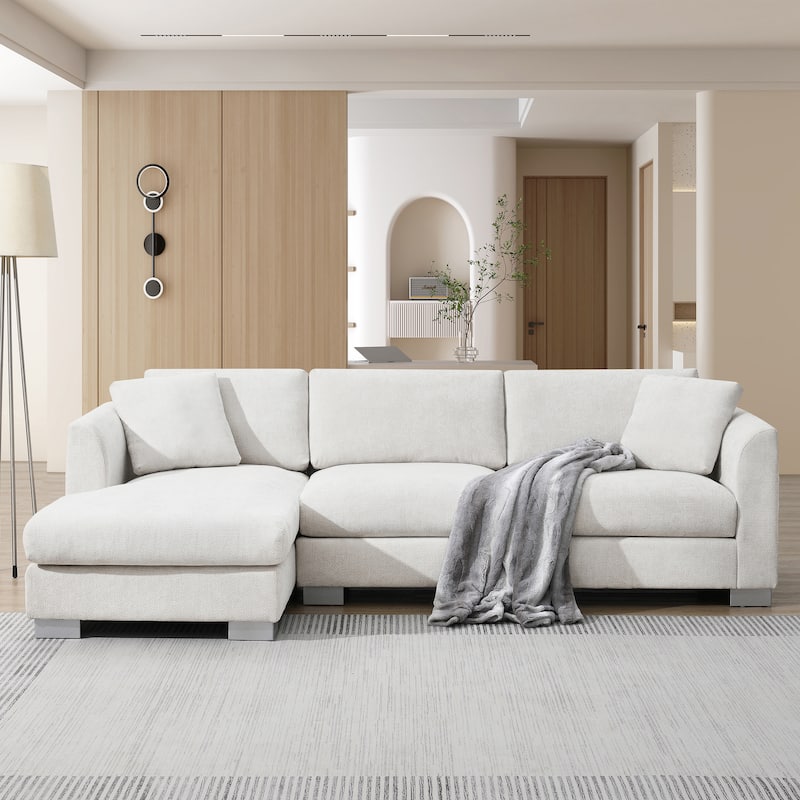 Roomfitters 96*56" Modern Cloud Sectional Sofa, L-Shaped Luxury Couch Set with 2 Pillows, 4-Seat Indoor Furniture