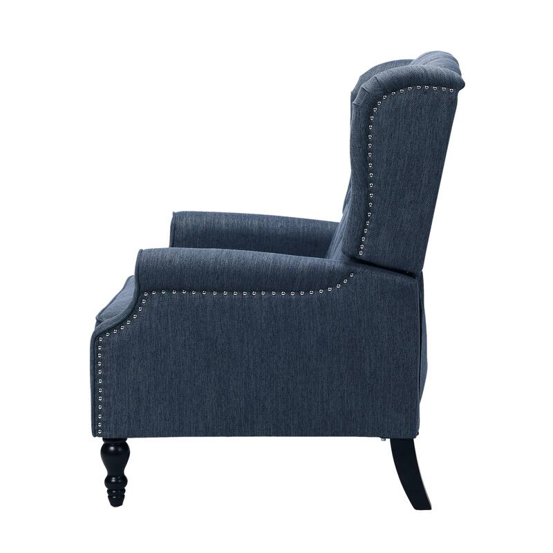 Oversized Wingback Push-Back Recliner with Footrest, Tufted Back, Nailheads