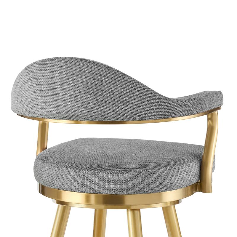 HomeRoots 26" Gray and Gold Fabric and Stainless Steel Counter Height Swivel Bar Chair