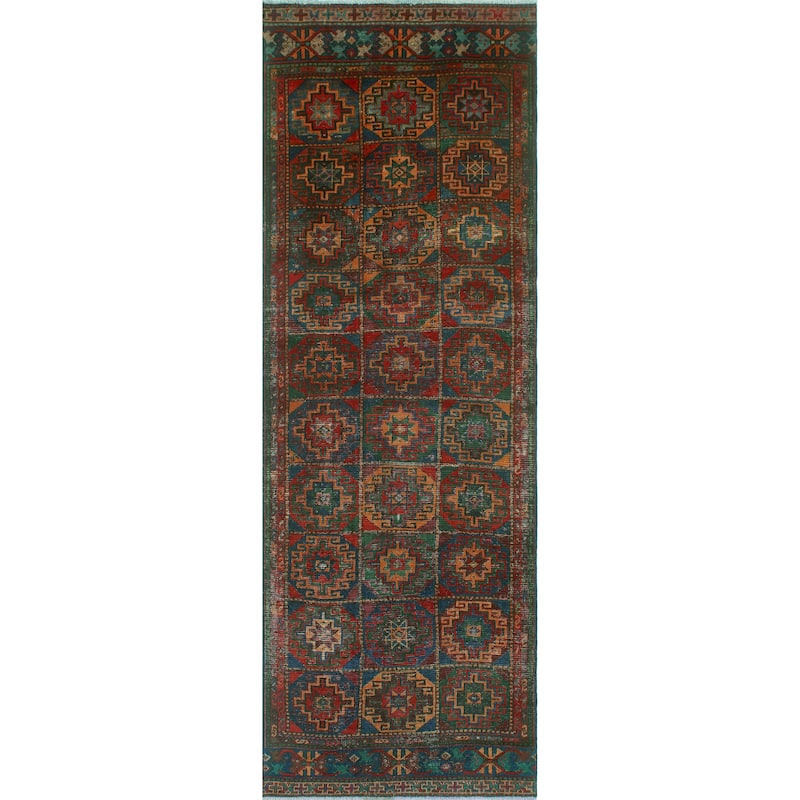 Vintage Distressed Aibanu Red/Navy Runner - 3'4" x 9'6"