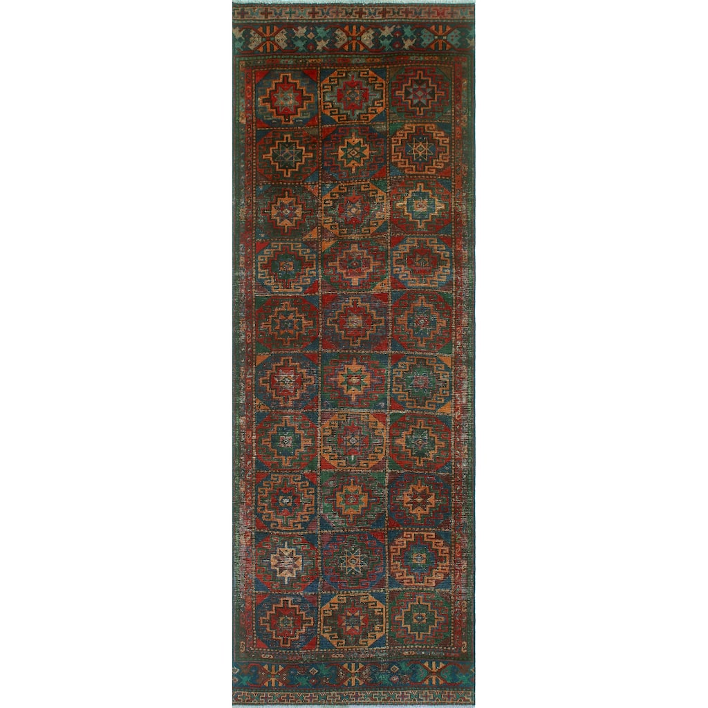 Vintage Distressed Aibanu Red/Navy Runner - 3'4" x 9'6"