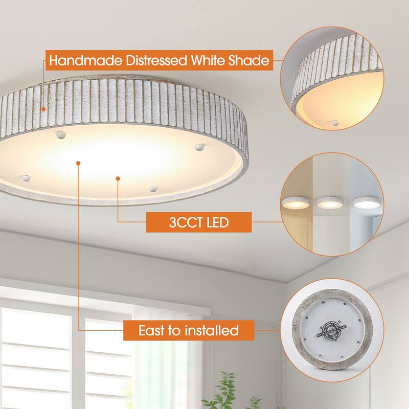 Vintage Distressed White Modern LED Flush Mount Ceiling Light