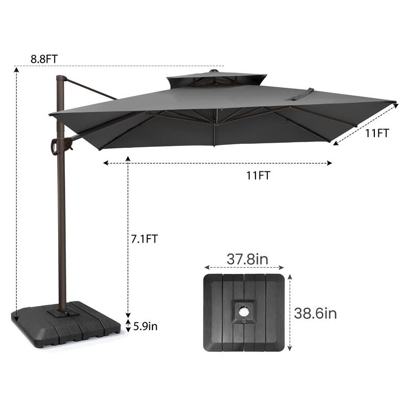 Pellebant 11X11FT Outdoor Patio Cantilever-Offset 360-Degree Rotation Umbrella with Premium Base