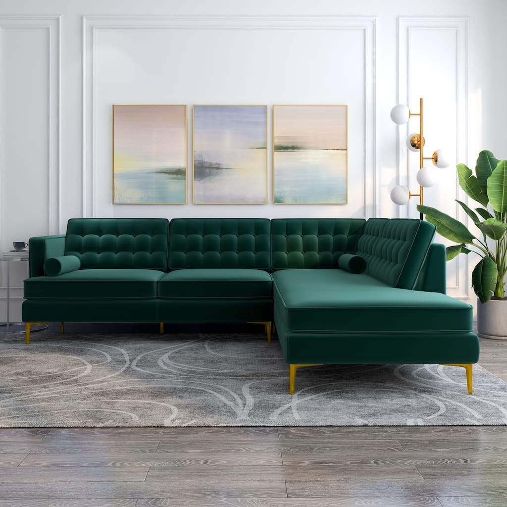 Caterina Velvet Modern Living Room Tufted Corner Sectional Sofa