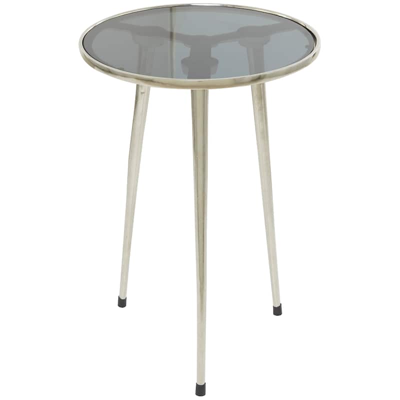 Contemporary Midcentury Metal Accent Side Table With Tripod Legs and Smoke Glass Top - 15 x 15 x 22