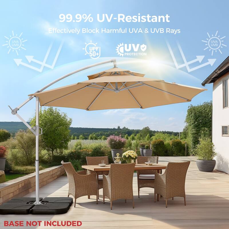 10ft Patio Umbrella, Outdoor Offset Cantilever Umbrella, Infinite Tilt, Crank and Cross Base for Garden, Swimming Pool Umbrella