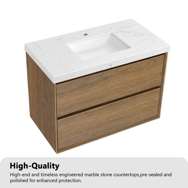NebulaSky 24/ 30/ 36/ 48 in Wall Mounted Single Sink Bathroom Vanity with Engineered Stone Top Combo Cabinet Vanity Set