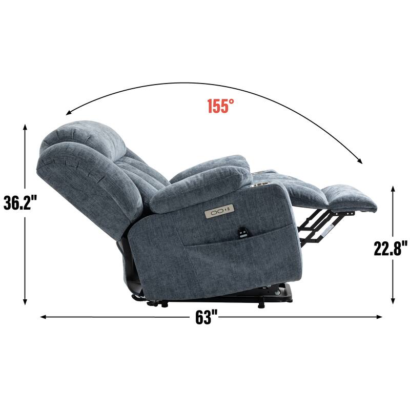 Roomfitters Heavy Duty Power Lift Recliner, Chenille Massage Chair with USB-C Charging and Stainless Cup Holders