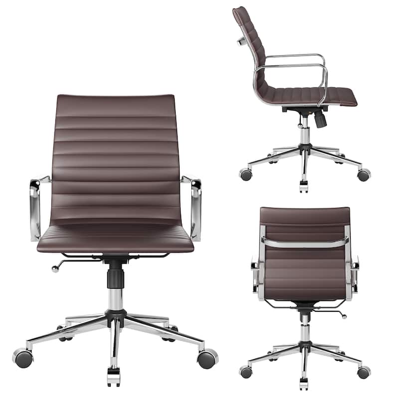CAROCC Ribbed Computer Office Chair Swivel Lift tilt function Ergonomic Premium Leather Desk Armchair