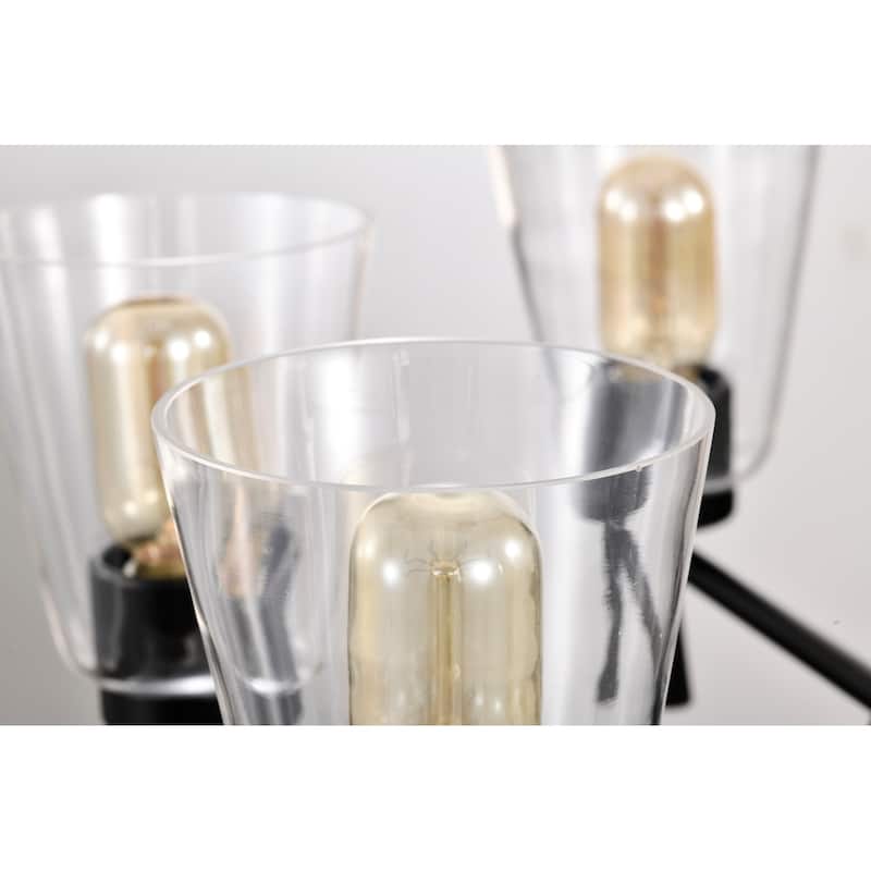 Matte Black 6-Light Modern Chandelier with Clear Cone Glass Shades