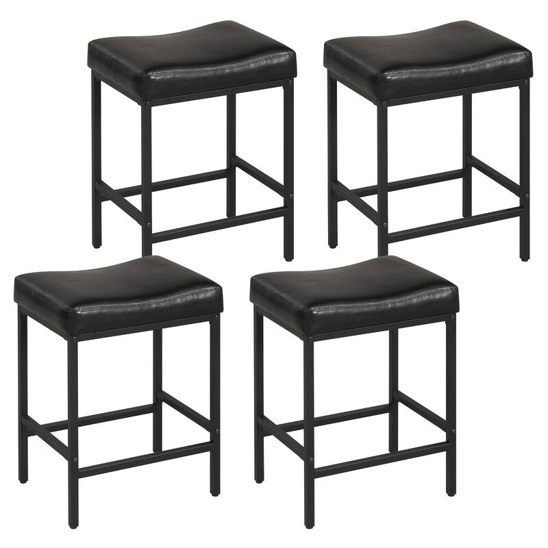 Gymax Bar Stools Set of 4 25'' Faux Leather Upholstered Saddle Stools - Counter Height - Black - Set of 4