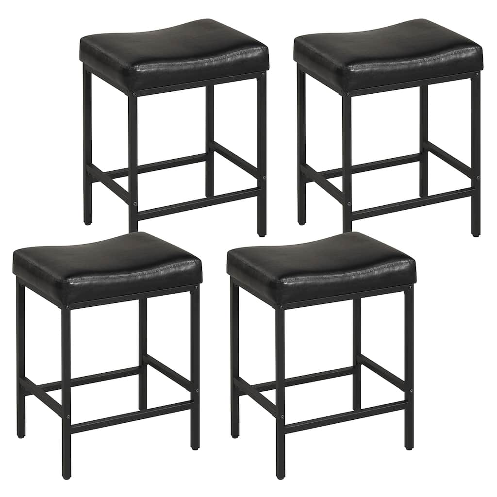 Gymax Bar Stools Set of 4 25'' Faux Leather Upholstered Saddle Stools