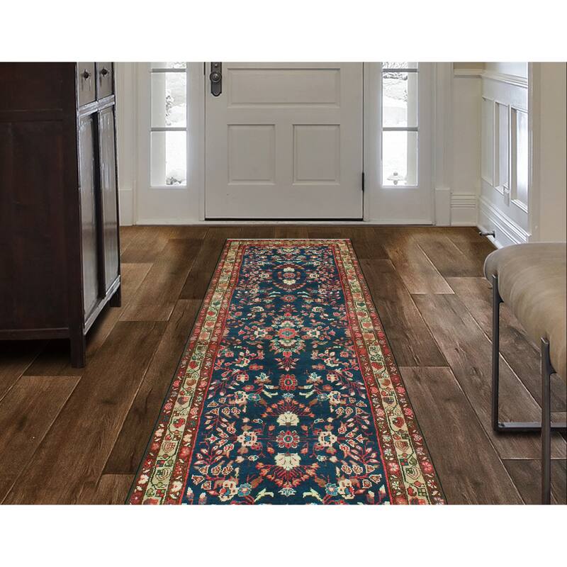 Noori Rug Fine Vintage Distressed Cebrail Navy/Beige Runner - 3'5" x 10'2"