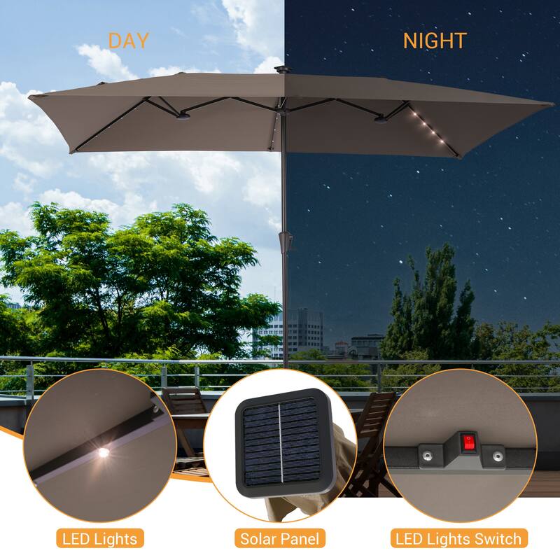 LIVOOSUN 11x7Ft/10x6.5ft LED Large Double-Sided Rectangular Outdoor Patio Market Umbrella with Crank, Navy Blue