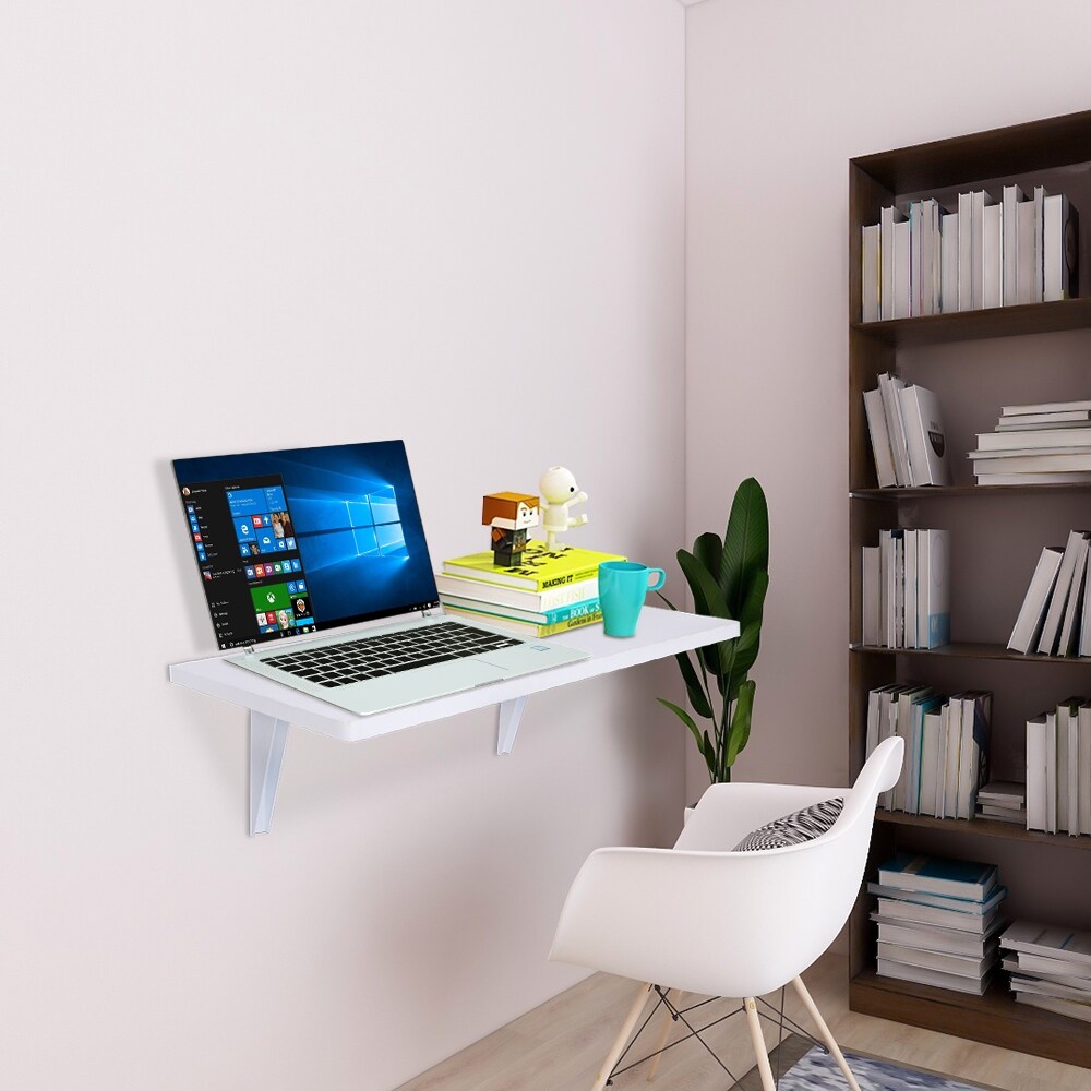 LivEditor Wall Mounted Floating Folding Table Desk for Office Home Kitchen (Wood Finish - White)