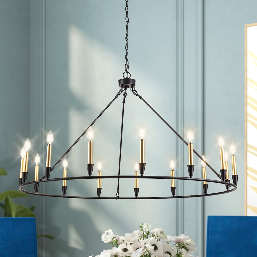 15-Light Wagon Wheel Chandelier Farmhouse Chandelier Traditional Chandelier for Dining Room - 15Light