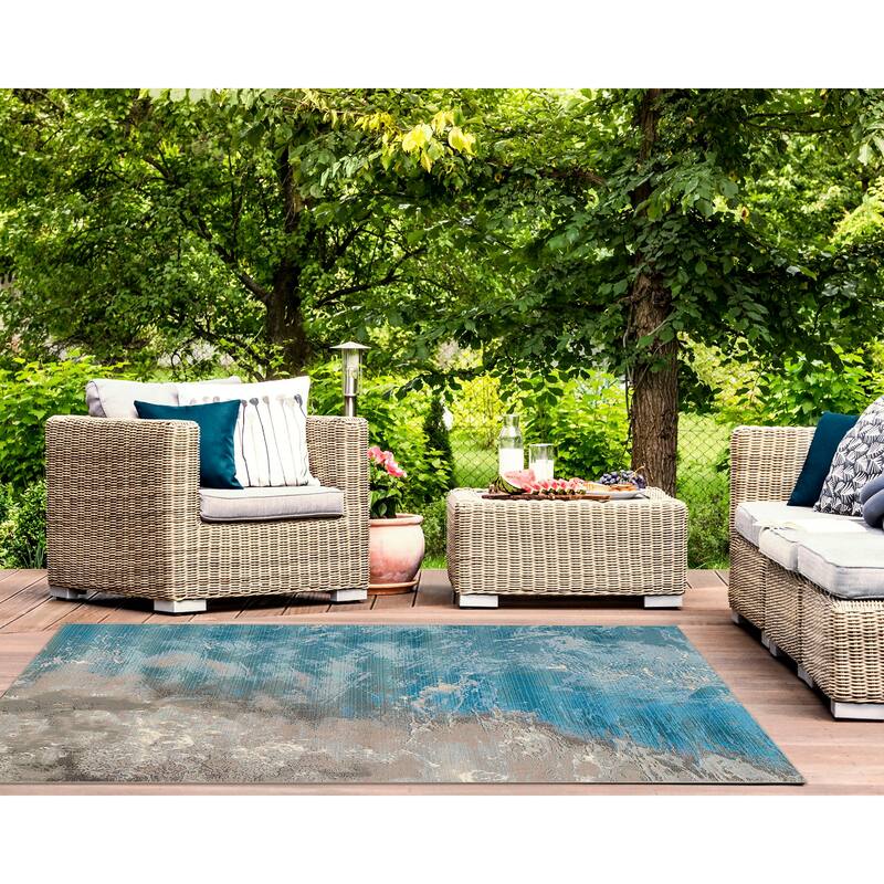 Liora Manne Marina Surf Indoor/Outdoor Rug - 6'6" x 9'3" - Ocean