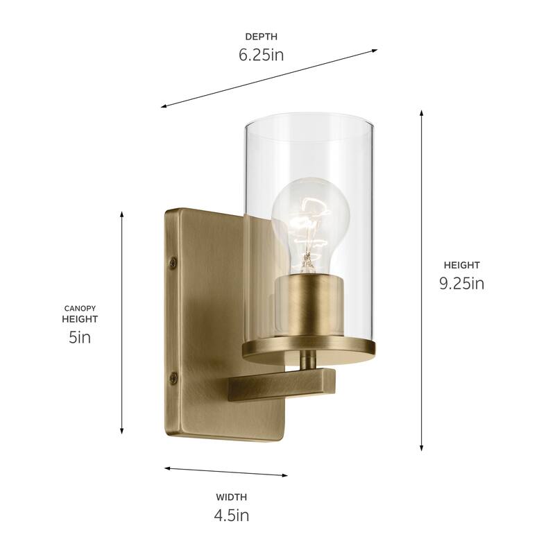 Kichler Lighting Crosby 1-Light Wall Sconce Light with Clear Glass