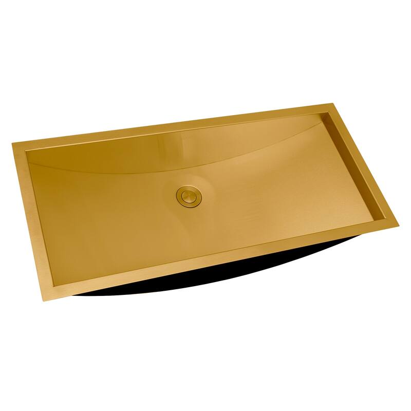 Ruvati 34 x 14 inch Brushed Gold Polished Rectangular Bathroom Sink Undermount - RVH6134GG