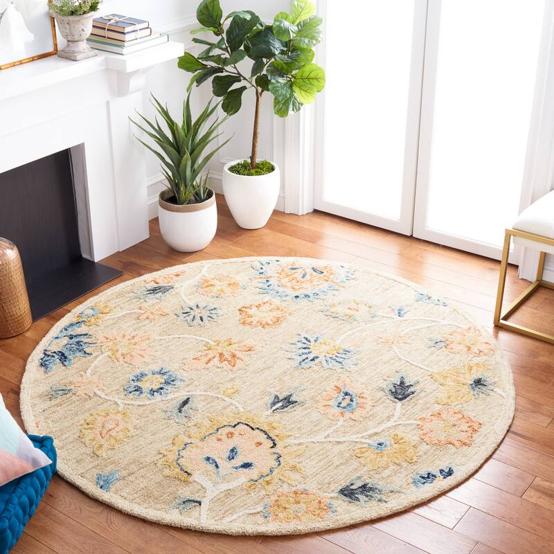 SAFAVIEH Handmade Metro Cait French Country Wool Rug - 6' Round - Beige/Blue