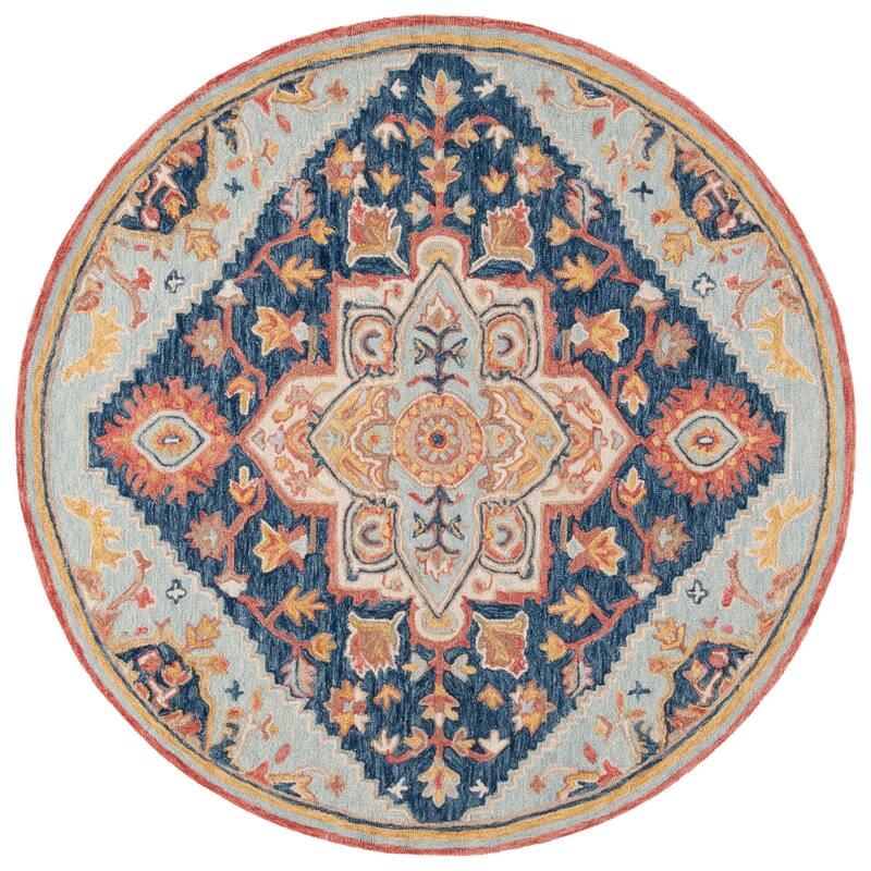 SAFAVIEH Handmade Metro Saveta French Country Wool Rug - 6' Round - Navy/Red