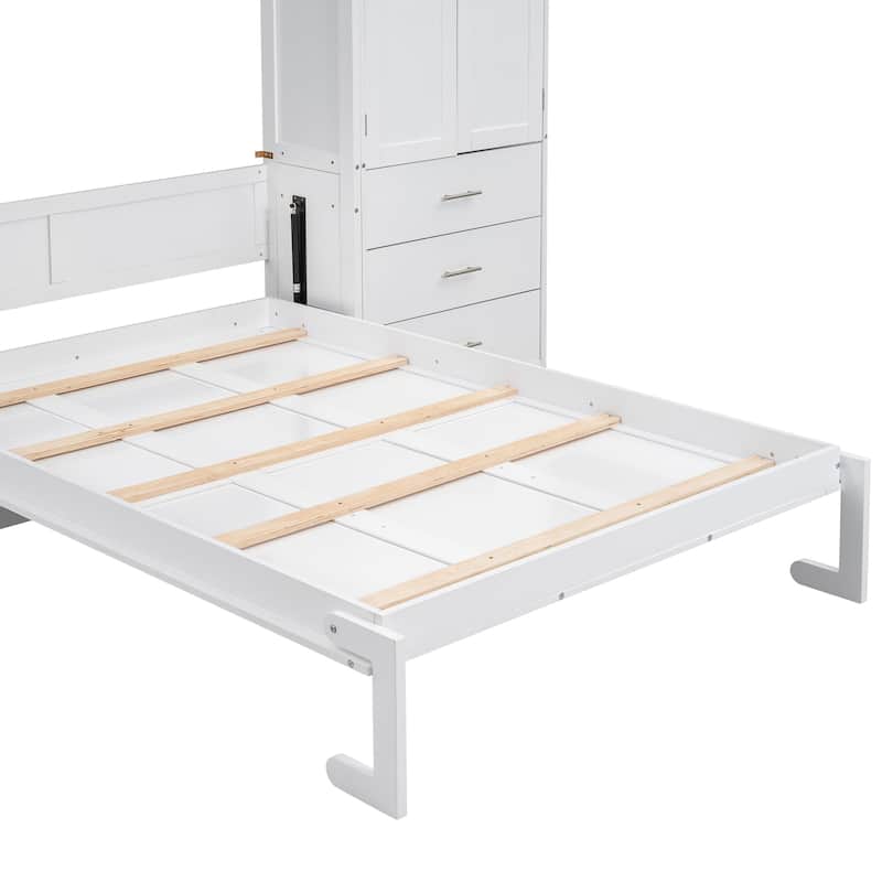 Murphy Bed Cabinet White Foldable Hidden Wall Platform Storage Bed