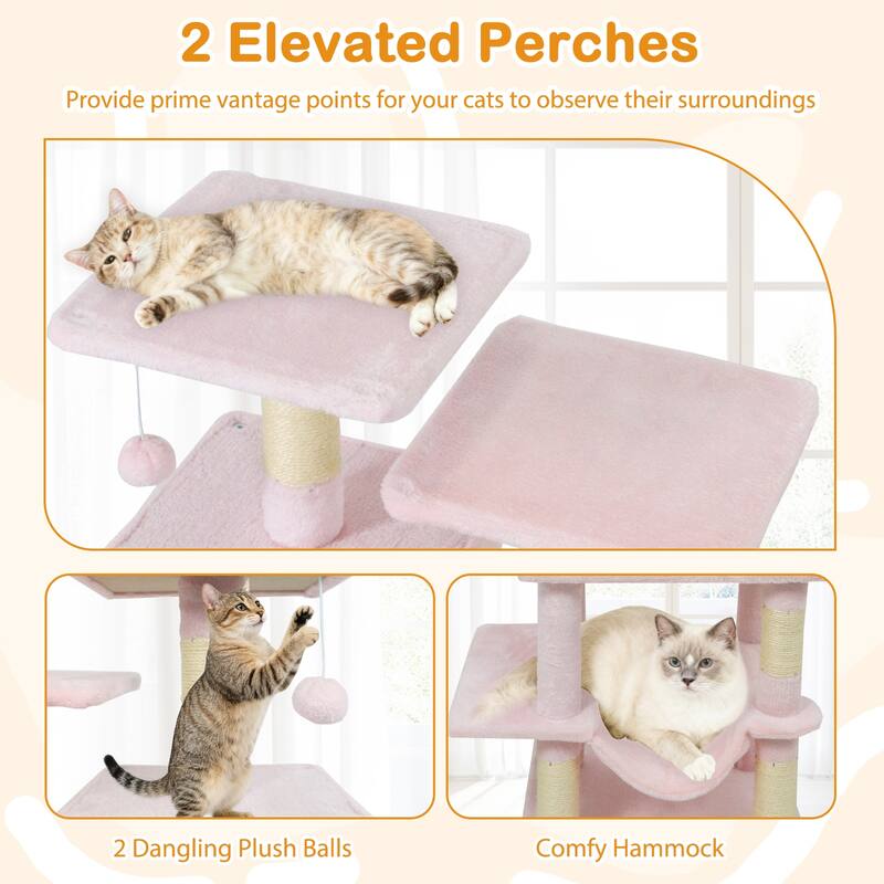 Gymax 57'' Cat Tree for Indoor Cats w/Dual Condos Hammock Sisal