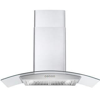 Cosmo Wall Mount Range Hood in Stainless Steel with Glass Hood, Permanent Filters