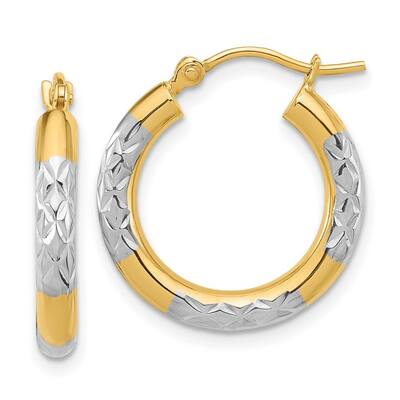 Curata 14k Yellow Gold Rhodium Sparkle Cut Hoop Earrings - 20x20mm