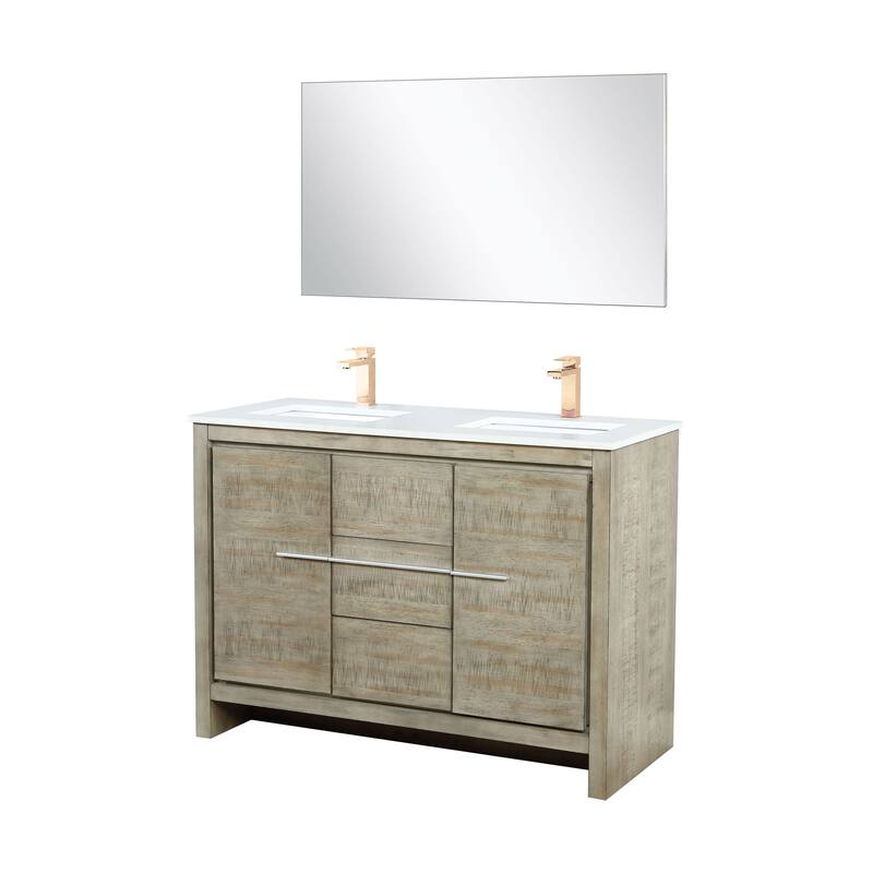Lafarre Bath Vanity with Cultured Marble Top, Sink, Mirror and Rose Gold Faucet
