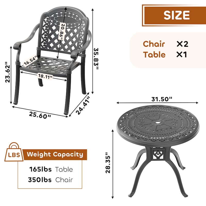 3/5-Piece Cast Aluminum Outdoor Dining Set with 31.5 in. Round Table and Seat Cushions