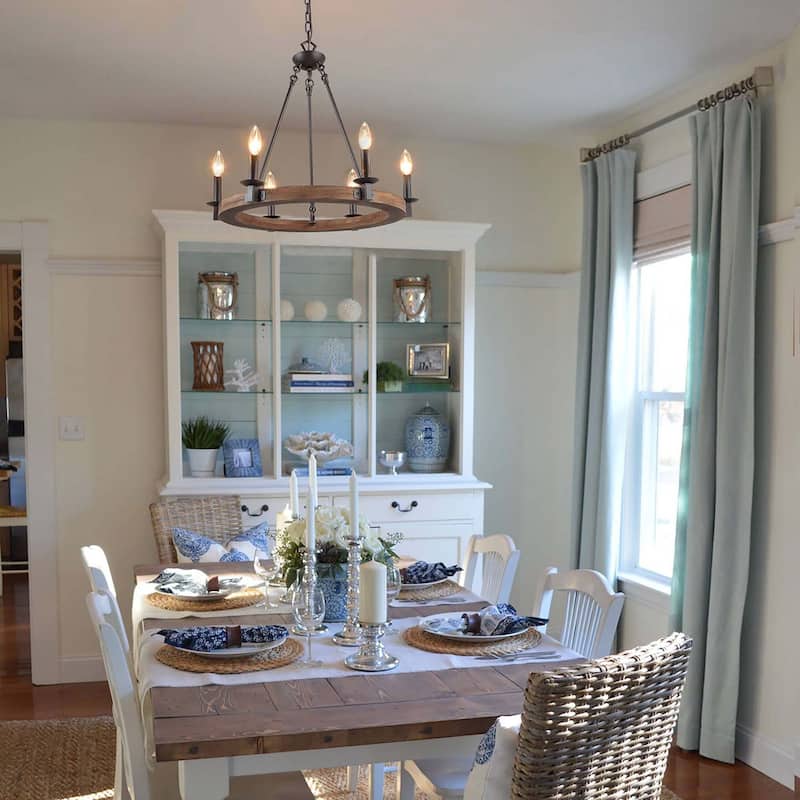 The Gray Barn Farmhouse 6-Light Wagon Wheel Wood Chandelier for Dining Room
