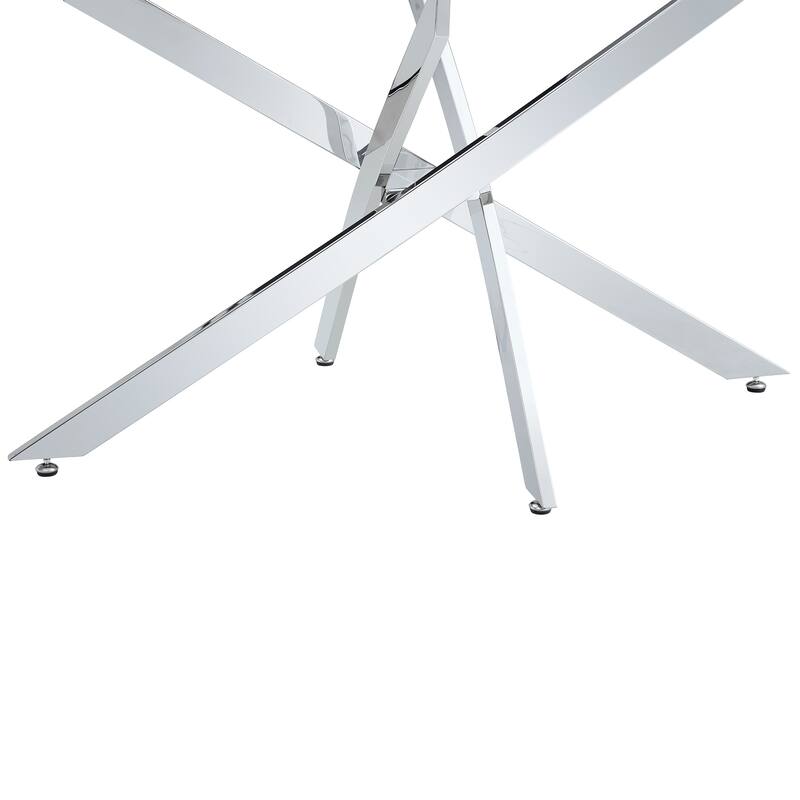 Large Modern Minimalist Rectangular Glass Dining Table with 0.4" Tempered Glass Tabletop and Gold Metal Legs, for 4-6 people