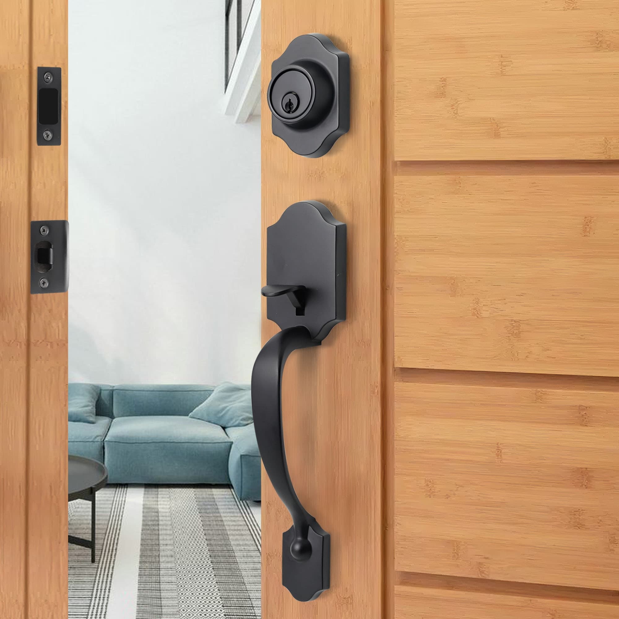 Front Door Satin Nickel Split Hexagonal Handle Door Lock Set with