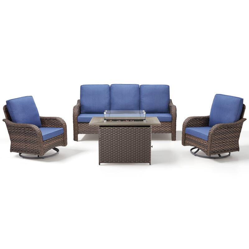 Pocassy Patio Sofa Swivel Chairs with Fire Table Funiture