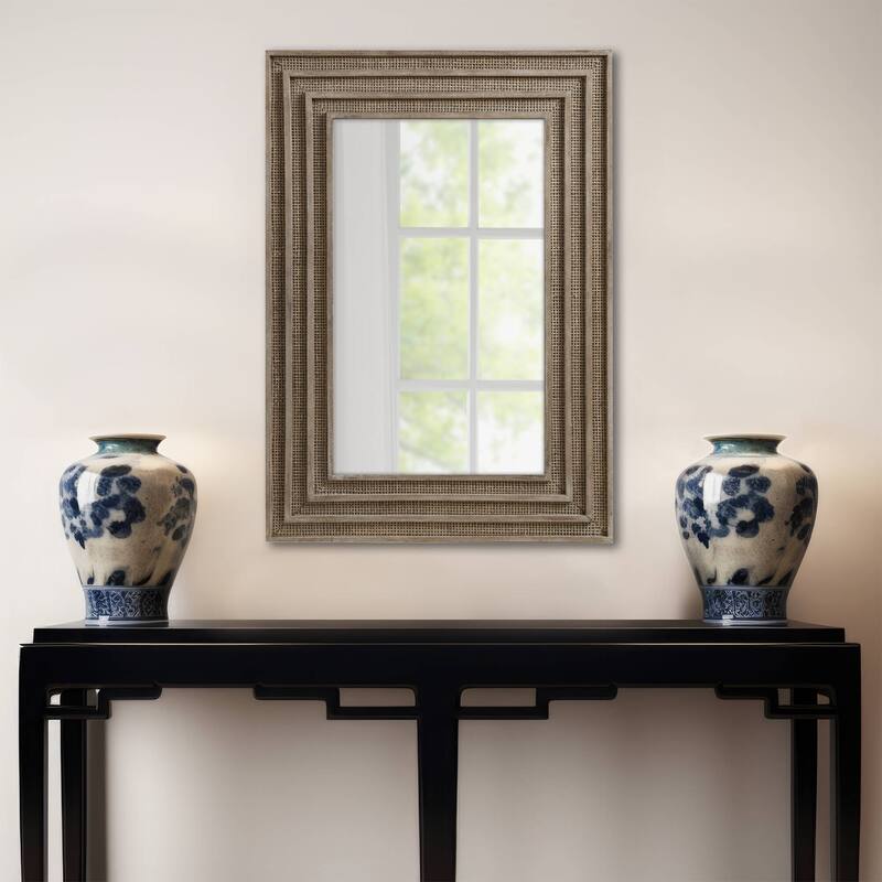 Martha Stewart Naomi Rectangular Wood and Rattan Mirror
