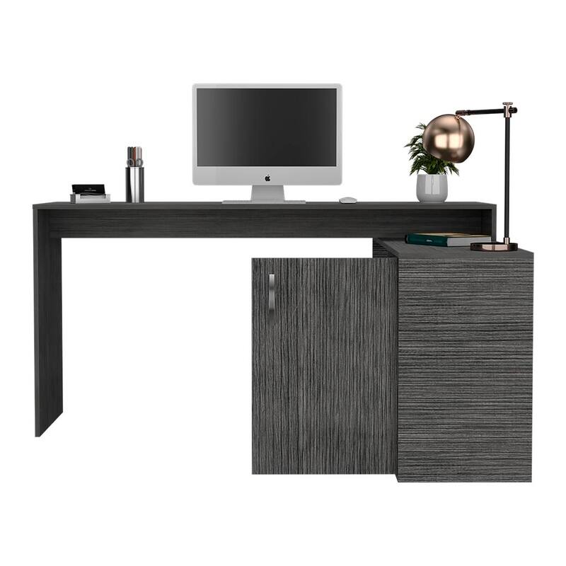 Spacious L-Shaped Desk with Open Shelves and Cabinet for Office Storage and Maximum Workspace Utilization