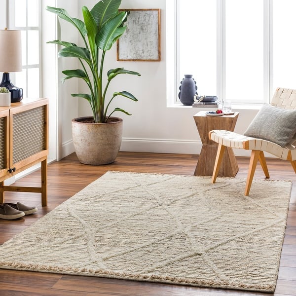 slide 2 of 36, Akida Handmade Boho Farmhouse Wool Area Rug 10' x 14' - Tan