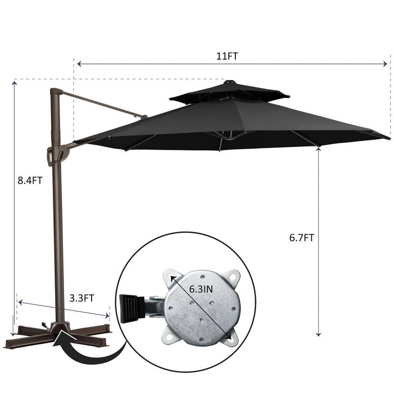 Pellebant 11.5 FT Double Top Patio Cantilever Umbrella, Base Not Included