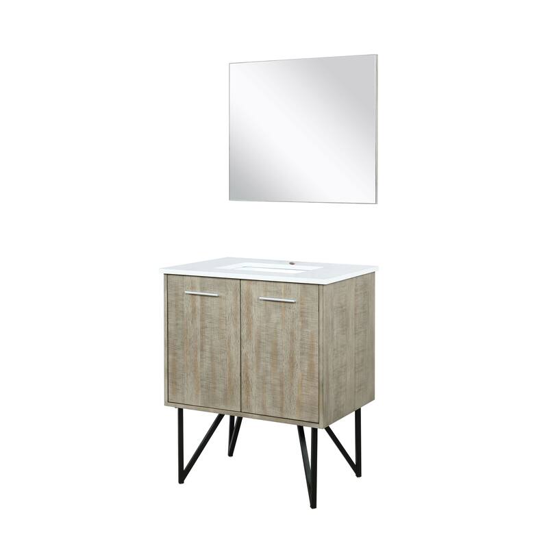Lancy 30 in W x 20 in D Rustic Acacia Bath Vanity, White Quartz Top and 28 in Mirror